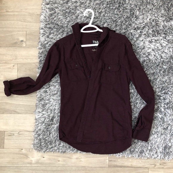 🖤🖤TNA Hooded Brewster Shirt in Burgundy - Picture 2 of 4